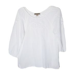 Nine West Vintage America White Eyelet Blouse Women Size Small